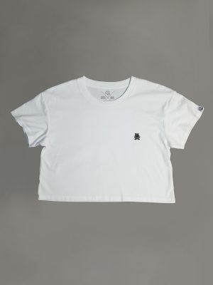 Musings Automaton Women’s Cropped Tee (Embroidered Front Detail w Back Print)